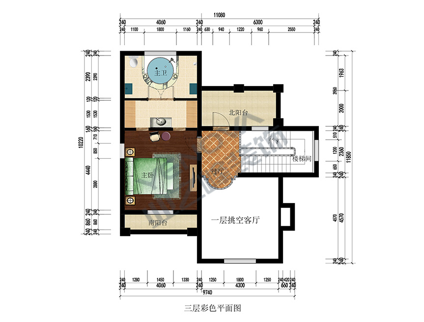 三层彩色平面布置图